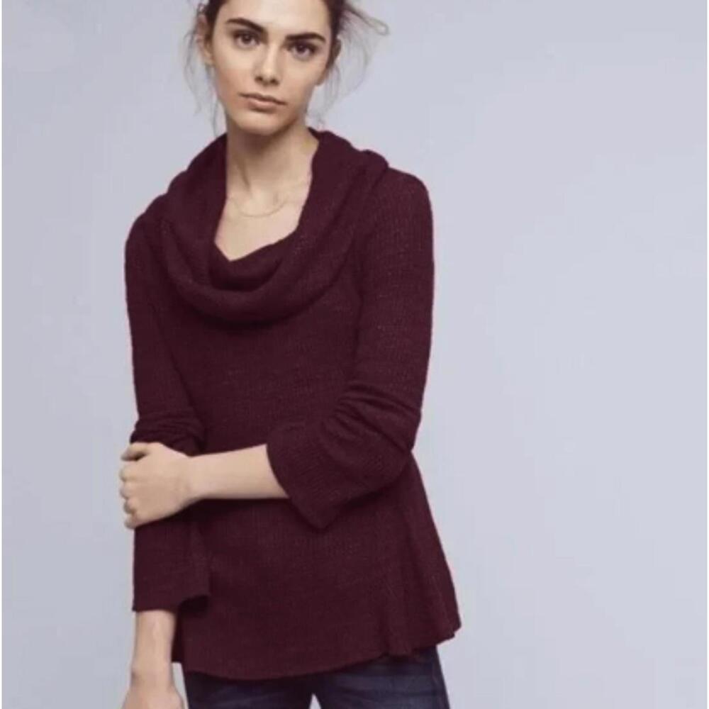 Maeve by Anthropologie Burgundy Cowl Neck Lightweight Sweater - Size - XS